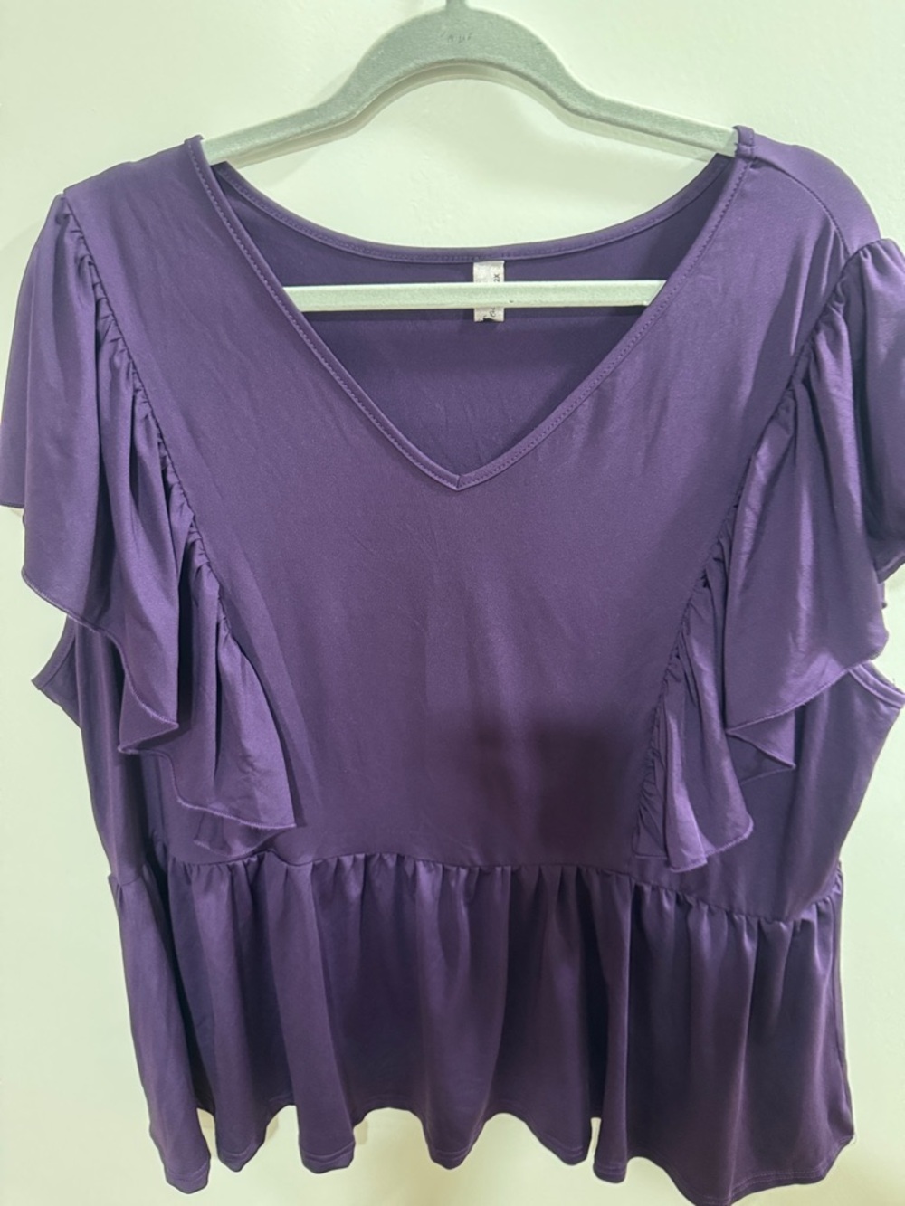 Women’s Purple V-Neck Ruffle Peplum Blouse